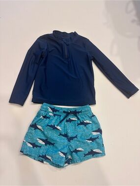 Carter’s Kids Navy Rash Guard and Shark Print Swim Shorts Set 3T